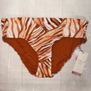 CALIA NWT Brown Zebra Print Mid Rise Bikini Bottoms Size Small Swimwear